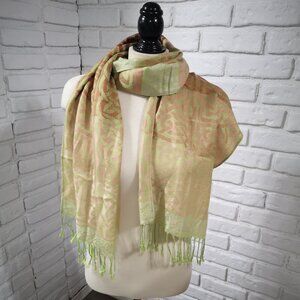 Mulligans Ireland Celtic Pashmina Green Red Peach Tan & Cream Scarf